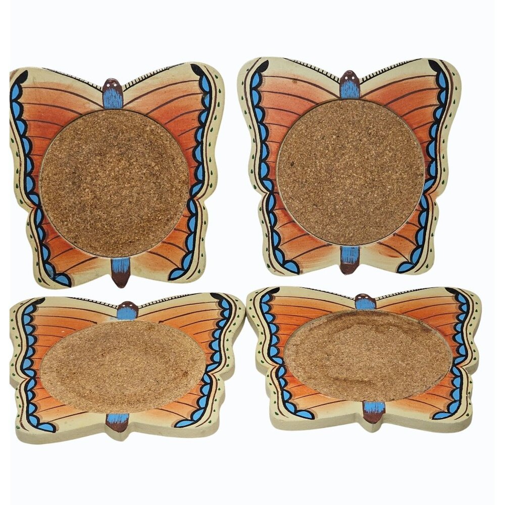 Vintage Butterfly Coaster Set of 4 Center Cut Out w Cork Insert 5"